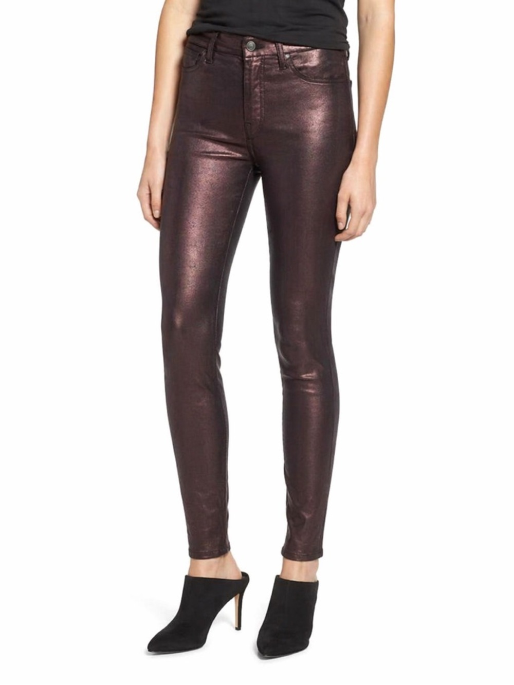 7 For All Mankind “The Ankle Skinny” Metallic Burgundy Jeans – Size 27 NWT